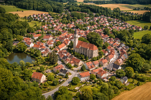 Luftbild einer Ortschaft